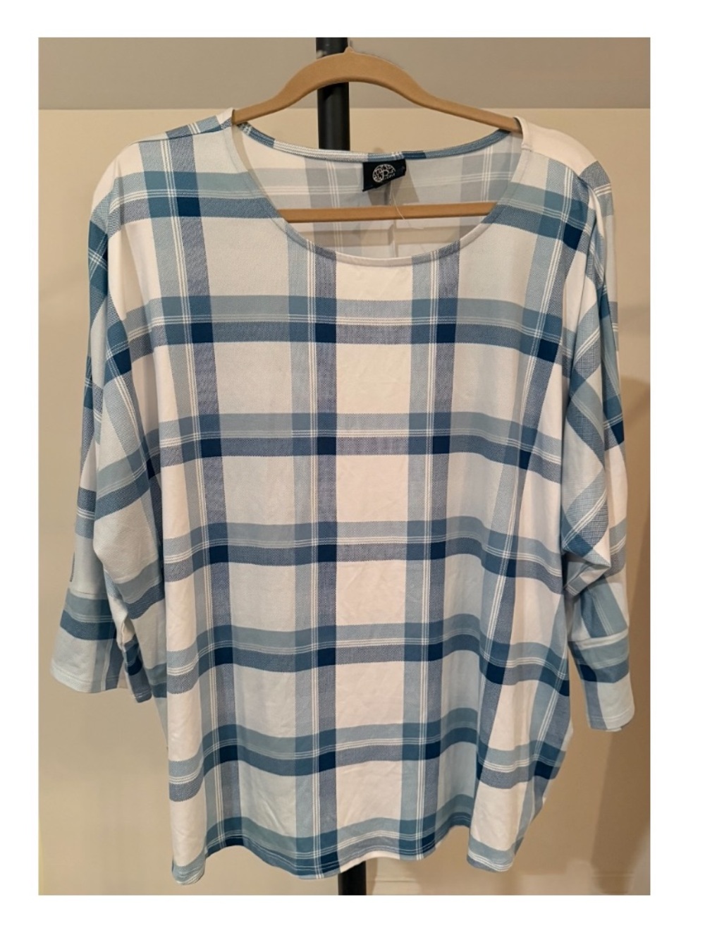 bobeau Blue and White Plaid Tunic Top